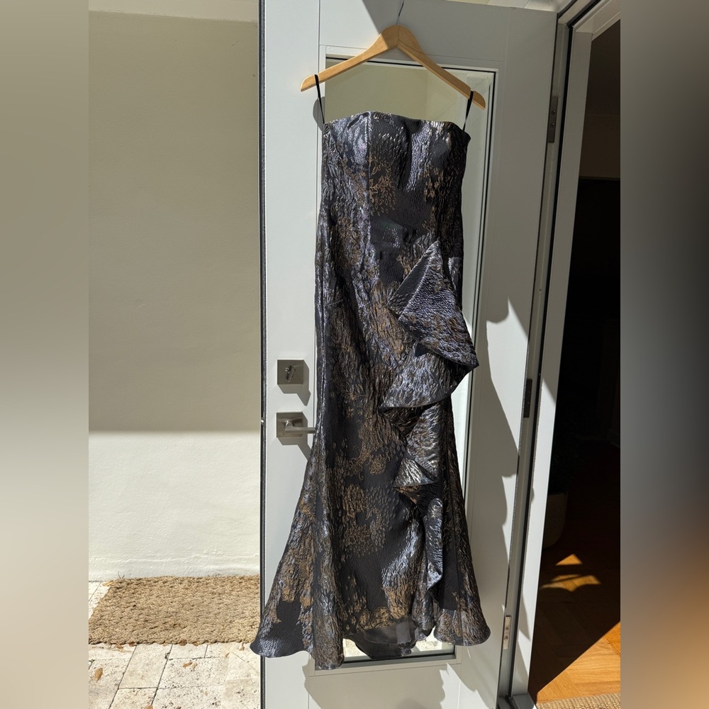 JOVANI Ruffled Accent Mermaid Evening Gown Gray and Gold with custom bolero - Picture 5 of 14